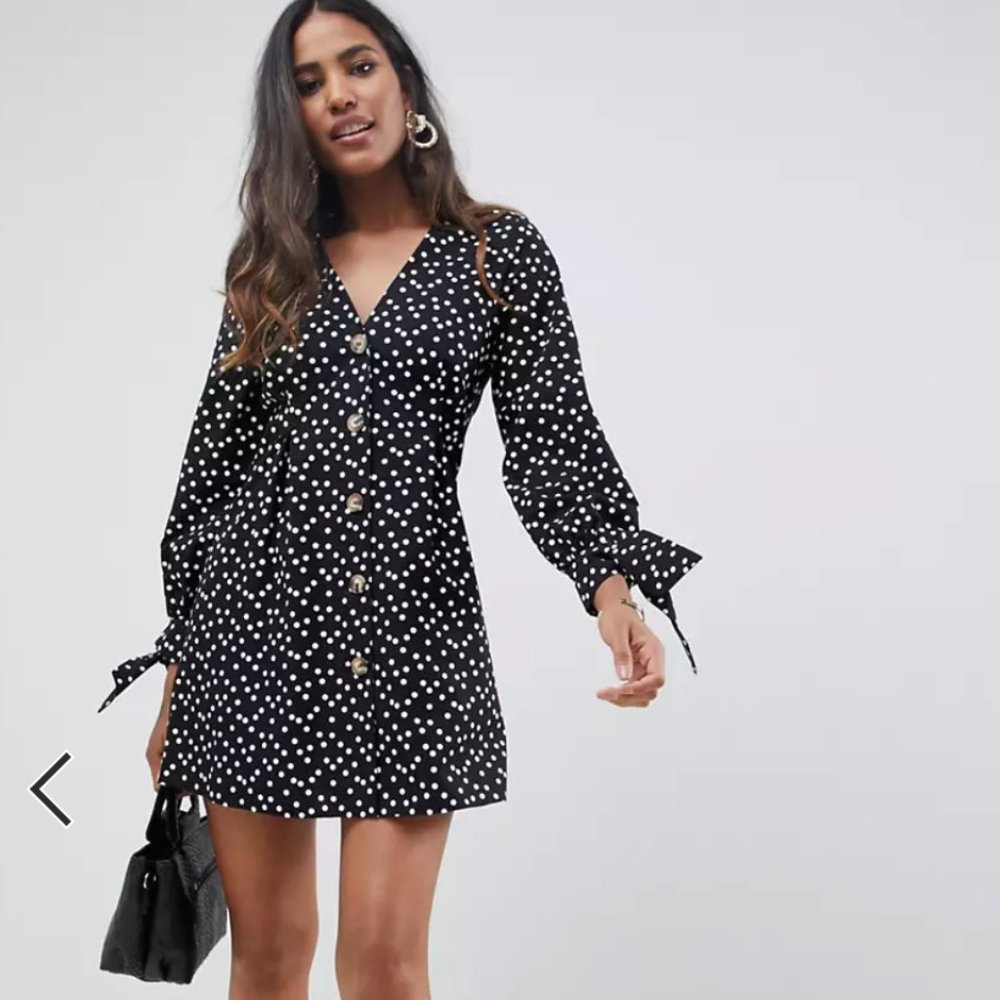 NWT ASOS button up polka dot skater dress sz 8
